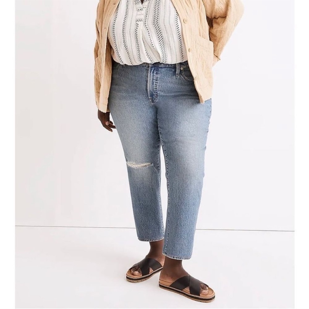 NEW madewell Plus Mid-Rise Perfect Vintage Jean Wash: Knee-Rip Edition